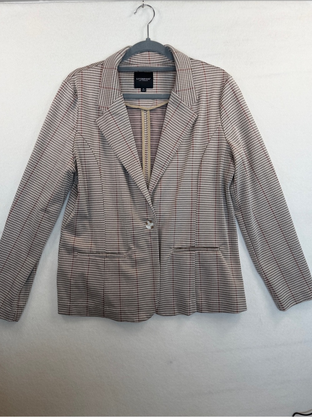 Liverpool Pink and Cream Plaid Single-Button Blazer